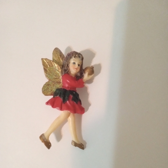 Dezines Fairy Collection Pin Brooch Red Dress Gold Wings Golden Pomegranate - Picture 3 of 4
